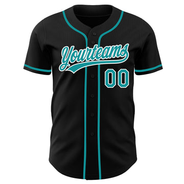 Custom Black Teal-White Authentic Baseball Jersey