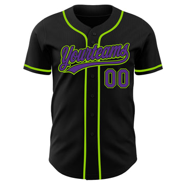 Custom Black Purple-Neon Green Authentic Baseball Jersey