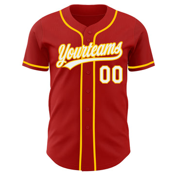 Custom Red White-Yellow Authentic Baseball Jersey