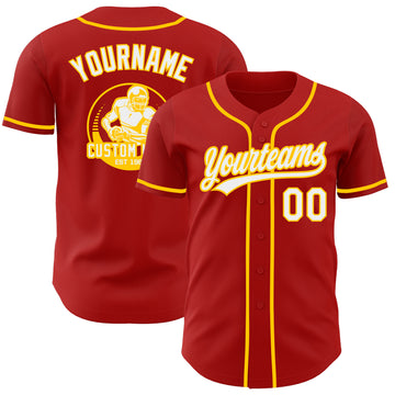 Custom Red White-Yellow Authentic Baseball Jersey
