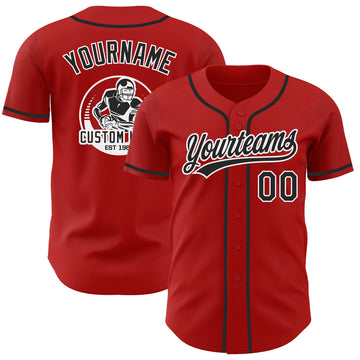 Custom Red Black-White Authentic Baseball Jersey