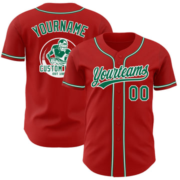 Custom Red Kelly Green-White Authentic Baseball Jersey