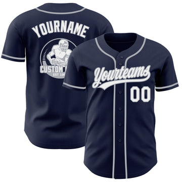 Custom Navy White-Gray Authentic Baseball Jersey