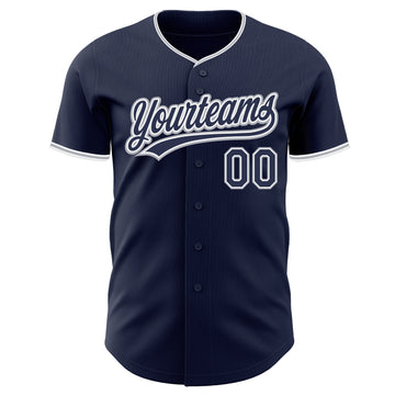 Custom Navy White-Gray Authentic Baseball Jersey