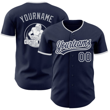 Custom Navy White-Gray Authentic Baseball Jersey