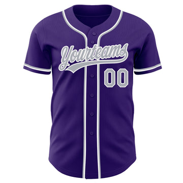 Custom Purple Gray-White Authentic Baseball Jersey