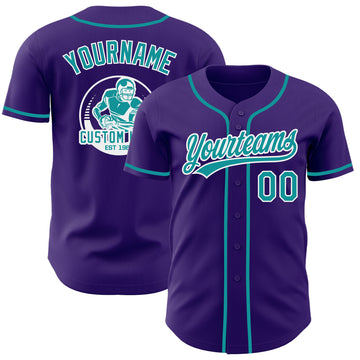 Custom Purple Teal-White Authentic Baseball Jersey