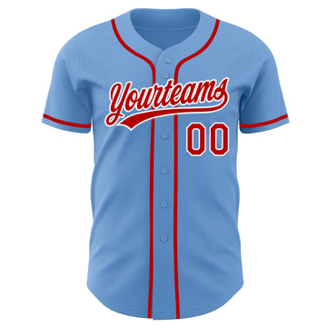 Custom Light Blue Red-White Authentic Baseball Jersey