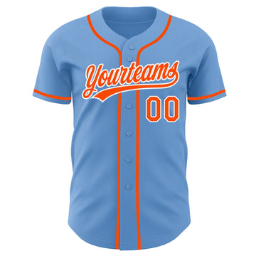 Custom Light Blue Orange-White Authentic Baseball Jersey