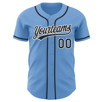 Custom Light Blue Black-White Authentic Baseball Jersey