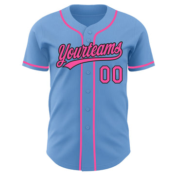 Custom Light Blue Pink-Black Authentic Baseball Jersey