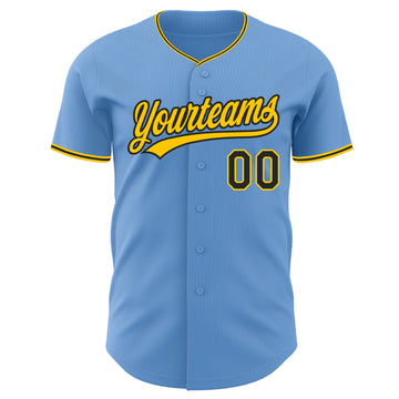 Custom Light Blue Black-Yellow Authentic Baseball Jersey