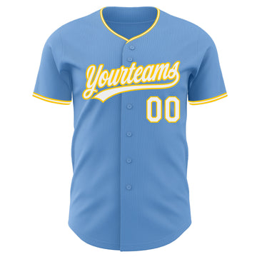 Custom Light Blue White-Yellow Authentic Baseball Jersey