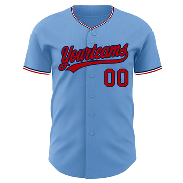 Custom Light Blue Red Navy-White Authentic Baseball Jersey
