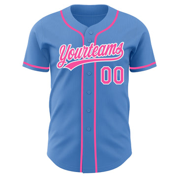 Custom Powder Blue Pink-White Authentic Baseball Jersey
