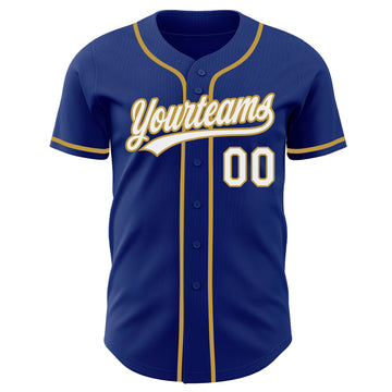 Custom Royal White-Old Gold Authentic Baseball Jersey
