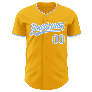 Custom Gold Light Blue-White Authentic Baseball Jersey