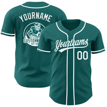 Custom Teal-White Authentic Baseball Jersey
