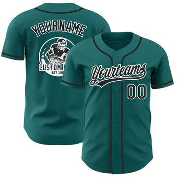 Custom Teal Black-White Authentic Baseball Jersey