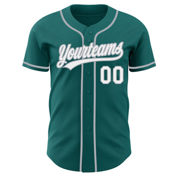 Custom Teal White-Gray Authentic Baseball Jersey