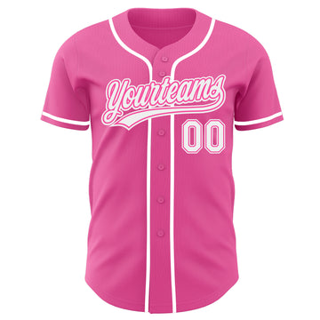 Custom Pink-White Authentic Baseball Jersey