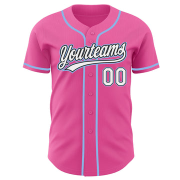 Custom Pink White Black-Light Blue Authentic Baseball Jersey