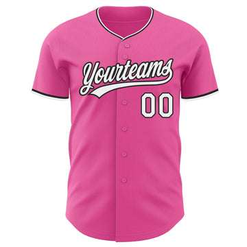 Custom Pink White-Black Authentic Baseball Jersey
