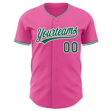 Custom Pink Kelly Green-White Authentic Baseball Jersey