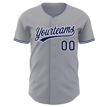 Custom Gray Navy-White Authentic Baseball Jersey