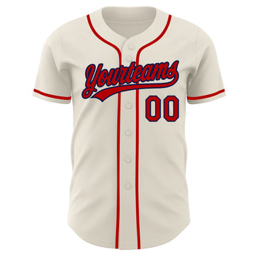 Custom Cream Red-Navy Authentic Baseball Jersey