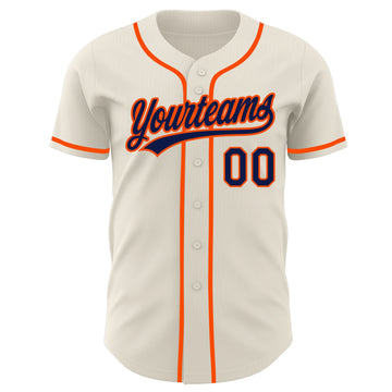Custom Cream Navy-Orange Authentic Baseball Jersey