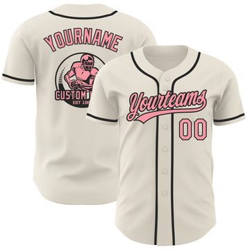 Custom Cream Medium Pink-Black Authentic Baseball Jersey