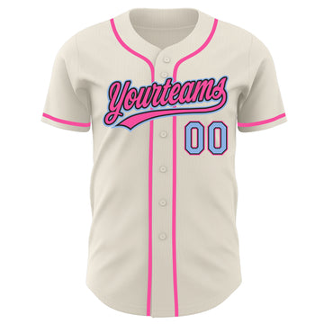Custom Cream Light Blue Black-Pink Authentic Baseball Jersey