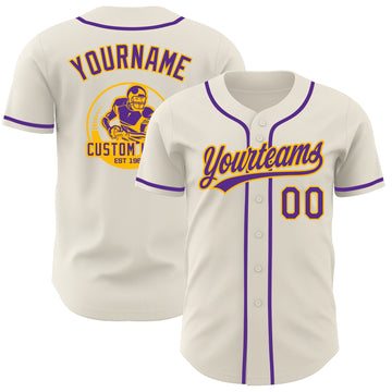 Custom Cream Purple-Gold Authentic Baseball Jersey