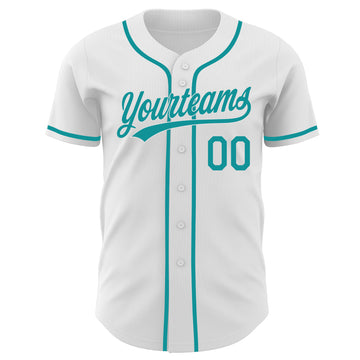 Custom White-Teal Authentic Baseball Jersey