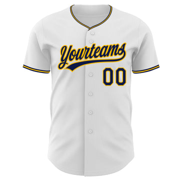 Custom White Navy-Gold Authentic Baseball Jersey
