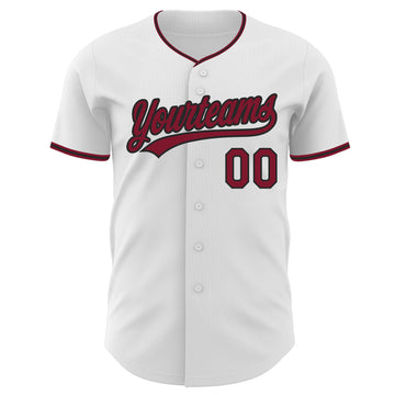 Custom White Crimson-Black Authentic Baseball Jersey