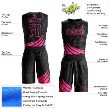 Custom Black Pink Wind Shapes Round Neck Sublimation Basketball Suit Jersey