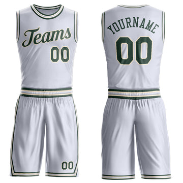 Custom White Green-Cream Round Neck Suit Basketball Jersey