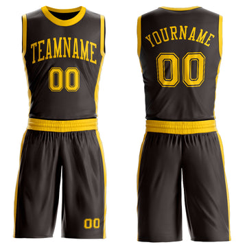 Custom Brown Gold Round Neck Suit Basketball Jersey