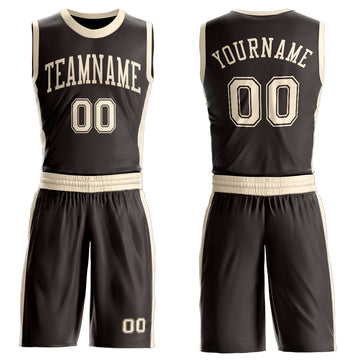 Custom Brown Cream Round Neck Suit Basketball Jersey