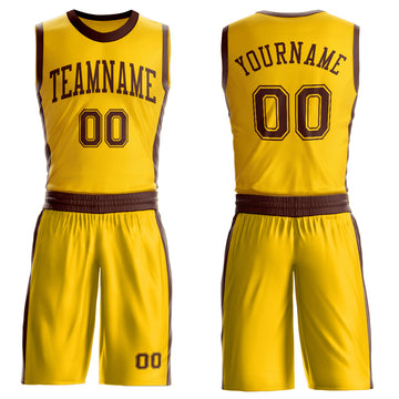Custom Gold Brown Round Neck Suit Basketball Jersey