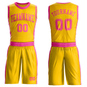 Custom Gold Pink Round Neck Suit Basketball Jersey