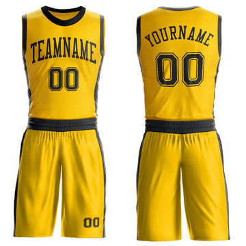 Custom Gold Black Round Neck Suit Basketball Jersey