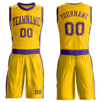 Custom Gold Purple Round Neck Suit Basketball Jersey