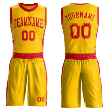 Custom Gold Red Round Neck Suit Basketball Jersey