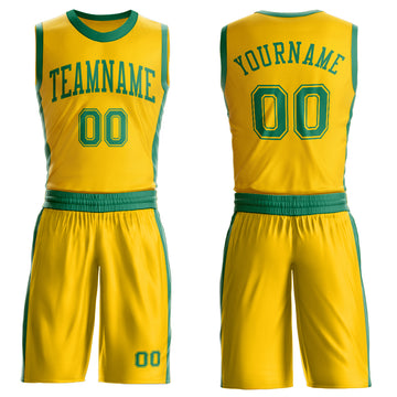 Custom Gold Kelly Green Round Neck Suit Basketball Jersey