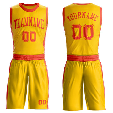 Custom Gold Orange Round Neck Suit Basketball Jersey