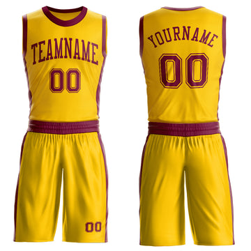 Custom Gold Maroon Round Neck Suit Basketball Jersey
