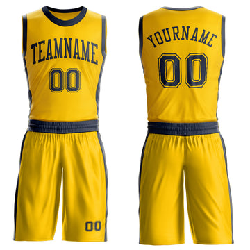 Custom Gold Navy Round Neck Suit Basketball Jersey